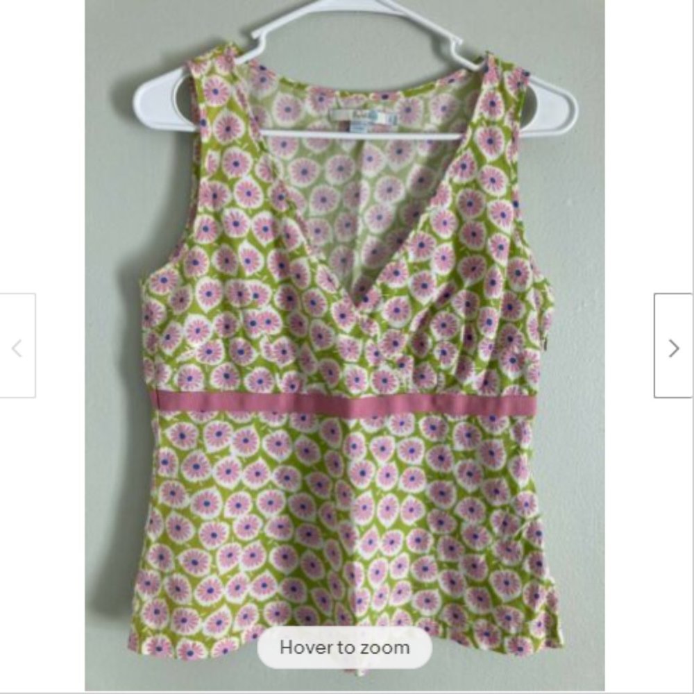 Boden Green Floral Wrap Tank Top Shirt Women's Size 8 Sleeveless